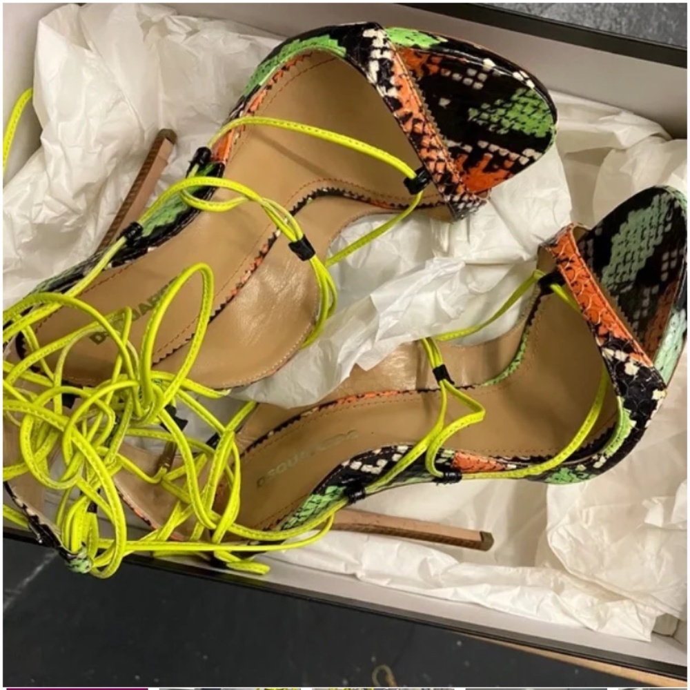 Dsquared Riri lace up neon snake print heels - Picture 8 of 8
